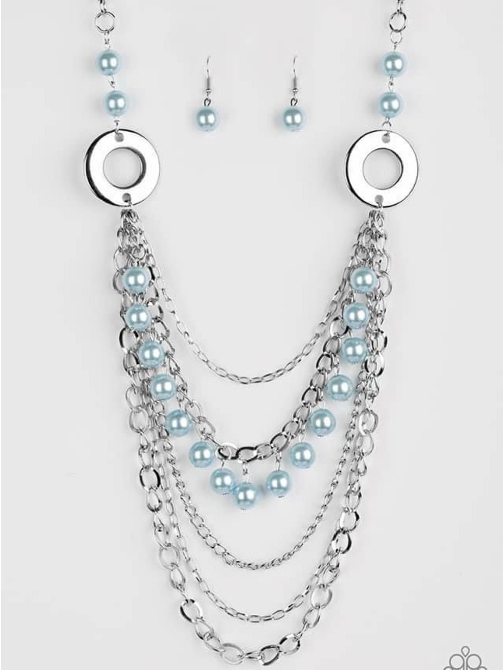 paparazzi Silver Multi-Strand Necklace with Light Blue Pearls
